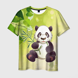 Мужская футболка 3D Панда на фоне листьев