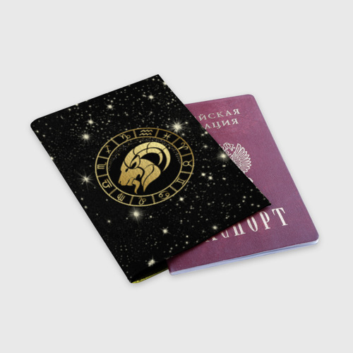 Обложка для паспорта матовая кожа Знак козерога на звездном небе, цвет желтый - фото 3