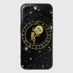 Чехол для iPhone 16 Pro силиконовый с защитой камеры Знак Водолея на звездном небе