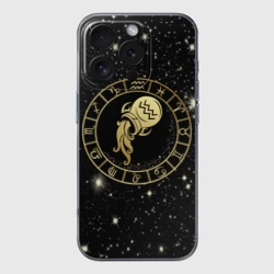 Чехол для iPhone 16 Pro силиконовый с защитой камеры Знак Водолея на звездном небе