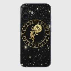 Чехол для iPhone 16 силиконовый с защитой камеры Знак Водолея на звездном небе