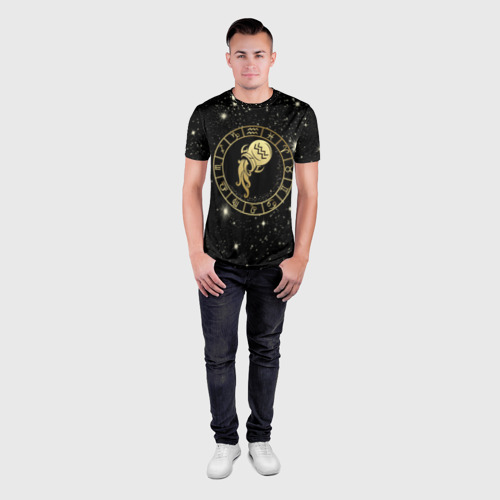 Мужская футболка 3D Slim с принтом Знак Водолея на звездном небе, вид сбоку #3