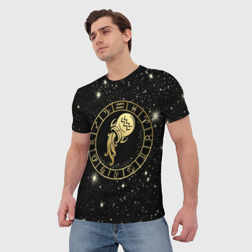 Мужская футболка 3D Знак Водолея на звездном небе, цвет 3D печать - фото 3