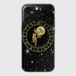 Чехол для iPhone 15 Pro силиконовый с защитой камеры Знак Водолея на звездном небе