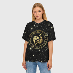 Женская футболка oversize 3D Знак Рыбы на звездном небе - фото 2