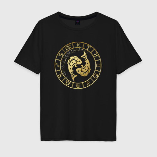 Мужская футболка хлопок Oversize Рыбы знак зодиака, цвет черный