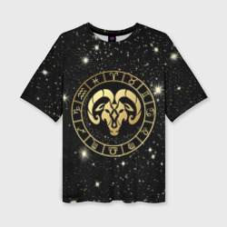Женская футболка oversize 3D Знак Овен на звездном небе