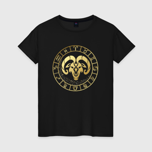 Женская футболка хлопок Знак зодиака Овен Aries, цвет черный