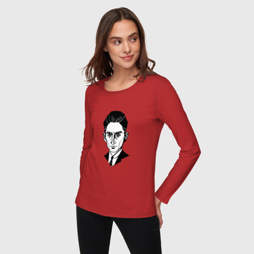 Женский лонгслив хлопок Франц Кафка, графический портрет, цвет красный - фото 3