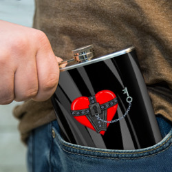 Фляга с принтом Сердце и ключ BDSM для любого человека, вид спереди №4. Цвет основы: металл