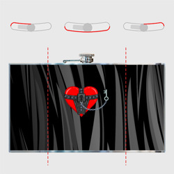 Фляга с принтом Сердце и ключ BDSM для любого человека, вид спереди №5. Цвет основы: металл