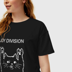 Женская футболка хлопок Oversize Joy Division рок кот - фото 2