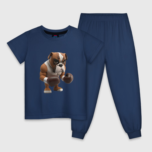 Детская пижама хлопок с принтом Собака чемпион по боксу, вид спереди #2