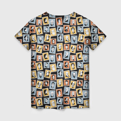 Женская футболка 3D с принтом Марки с портретами писателей, вид сзади #1