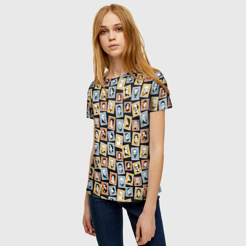 Женская футболка 3D с принтом Марки с портретами писателей, фото на моделе #1