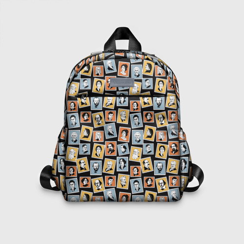 Детский рюкзак 3D с принтом Марки с портретами писателей, вид спереди #2
