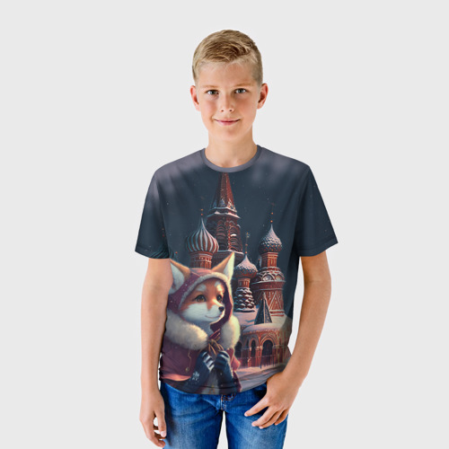 Детская футболка 3D Лиса на Красной площади, цвет 3D печать - фото 3