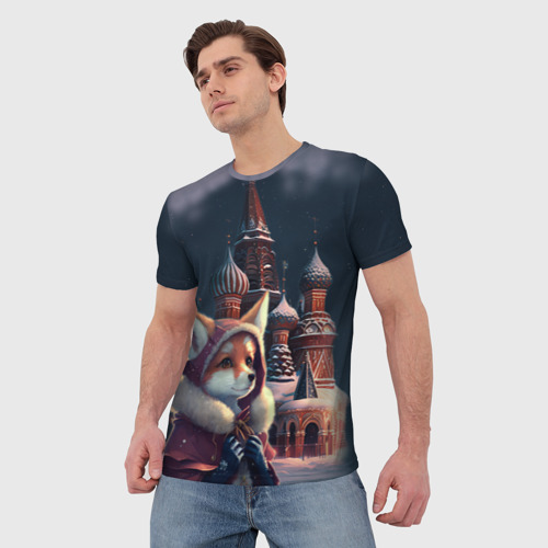 Мужская футболка 3D Лиса на Красной площади, цвет 3D печать - фото 3