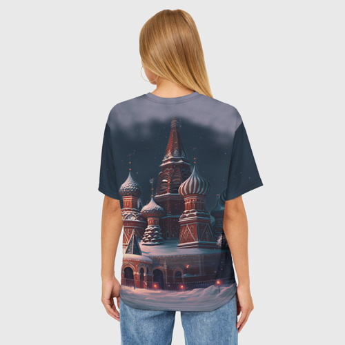 Женская футболка oversize 3D Лиса на Красной площади, цвет 3D печать - фото 4