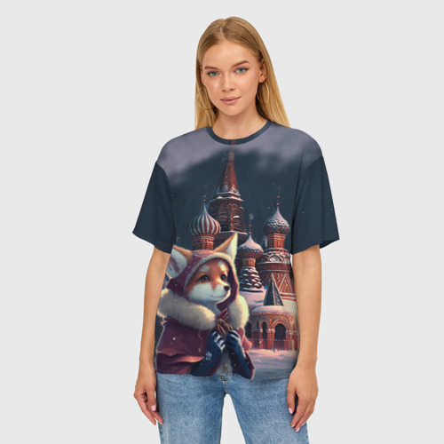 Женская футболка oversize 3D Лиса на Красной площади, цвет 3D печать - фото 3