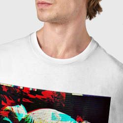 Футболка с принтом Glitch pixel art для мужчины, вид на модели спереди №4. Цвет основы: белый