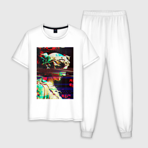 Мужская пижама хлопок с принтом Glitch pixel art, вид спереди #2