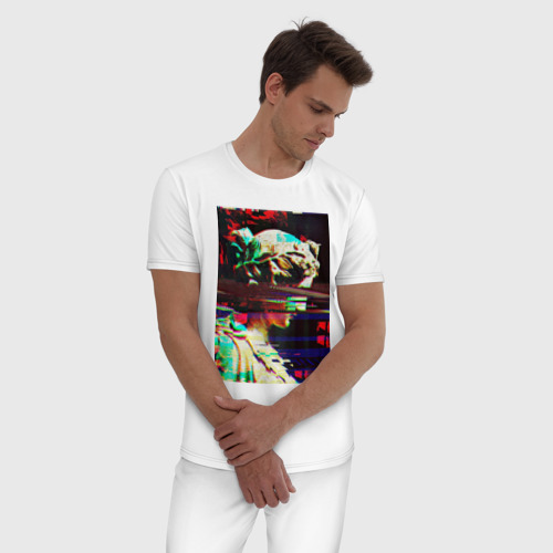 Мужская пижама хлопок с принтом Glitch pixel art, фото на моделе #1