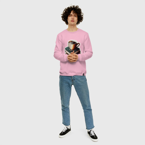 Мужской свитшот хлопок Книги и кофе, запах книг, цвет светло-розовый - фото 5