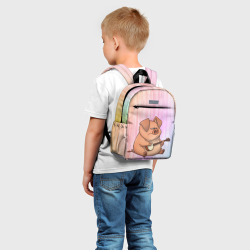 Детский рюкзак 3D с принтом Свинья играет на банджо, фото на моделе #1