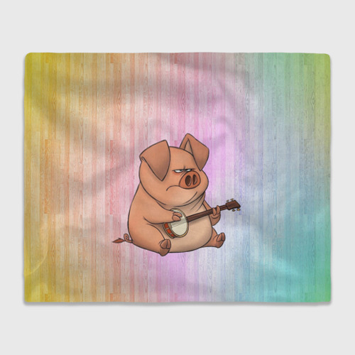 Плед 3D Свинья играет на банджо, цвет 3D (велсофт)