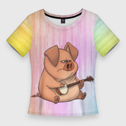 Женская футболка 3D Slim Свинья играет на банджо