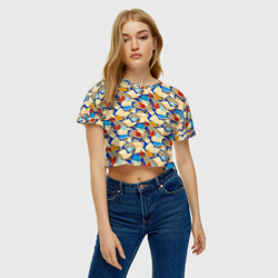 Женская футболка Crop-top 3D Книги и котики - фото 2