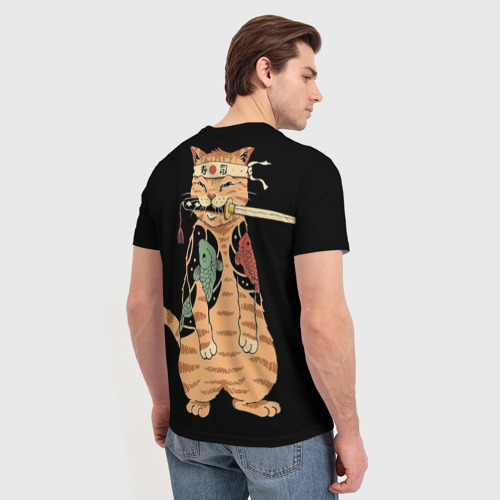 Мужская футболка 3D с принтом Yakuza cat, вид сзади #2