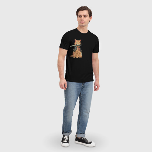 Мужская футболка 3D с принтом Yakuza cat, вид сбоку #3