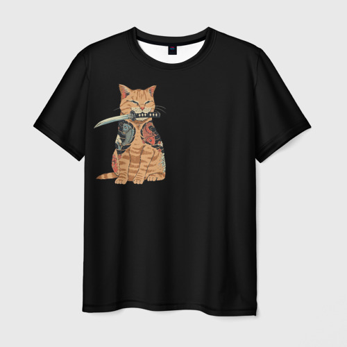 Мужская футболка 3D с принтом Yakuza cat, вид спереди #2