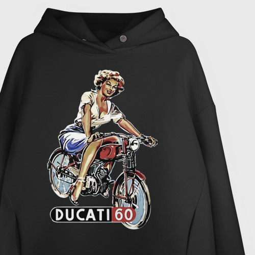 Женское худи Oversize хлопок Красивая девушка на мотоцикле Ducati - retro, цвет черный - фото 3