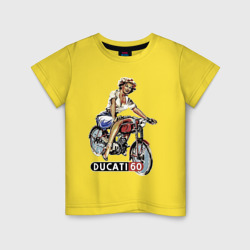 Детская футболка хлопок Красивая девушка на мотоцикле Ducati - retro