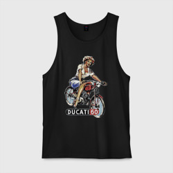 Мужская майка хлопок Красивая девушка на мотоцикле Ducati - retro