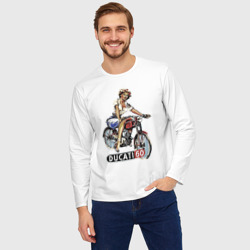 Мужской лонгслив oversize хлопок Красивая девушка на мотоцикле Ducati - retro - фото 2