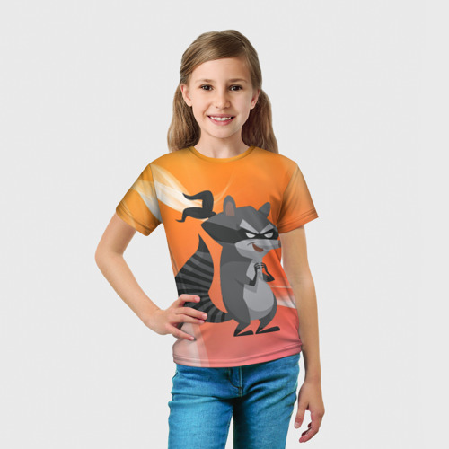 Детская футболка 3D с принтом Енот бандит в маске, вид сбоку #3
