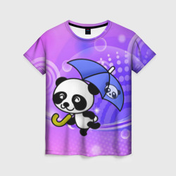 Женская футболка 3D Панда с зонтиком бежит в гости