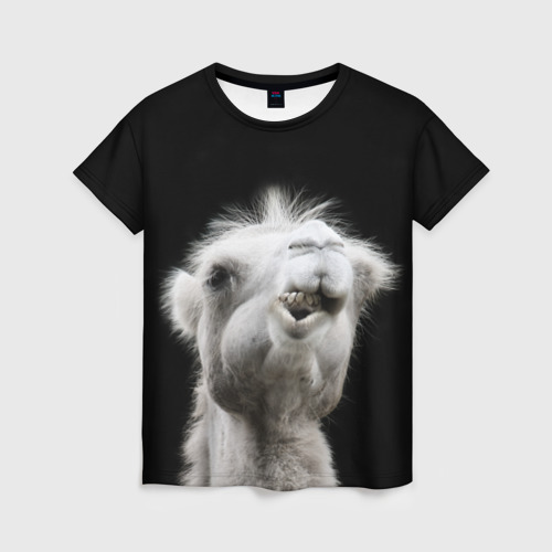 Женская футболка с принтом Веселый верблюд, вид спереди №1