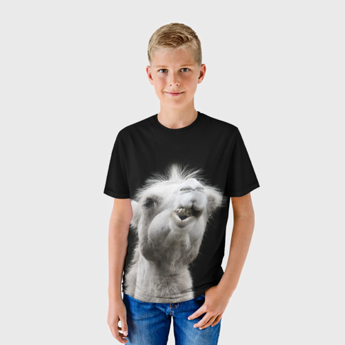 Детская футболка 3D с принтом Веселый верблюд, фото на моделе #1