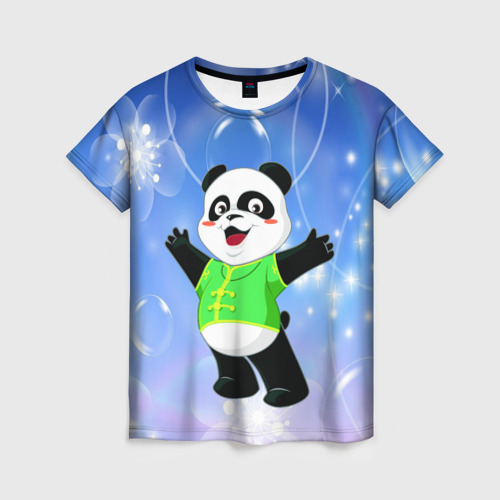 Женская футболка 3D с принтом Панда разводит руками, вид спереди #2