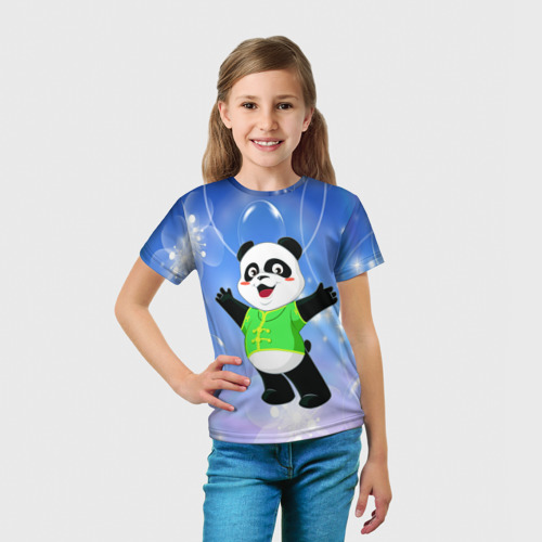 Детская футболка 3D с принтом Панда разводит руками, вид сбоку #3