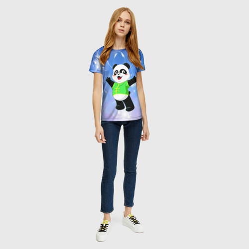 Женская футболка 3D с принтом Панда разводит руками, вид сбоку #3