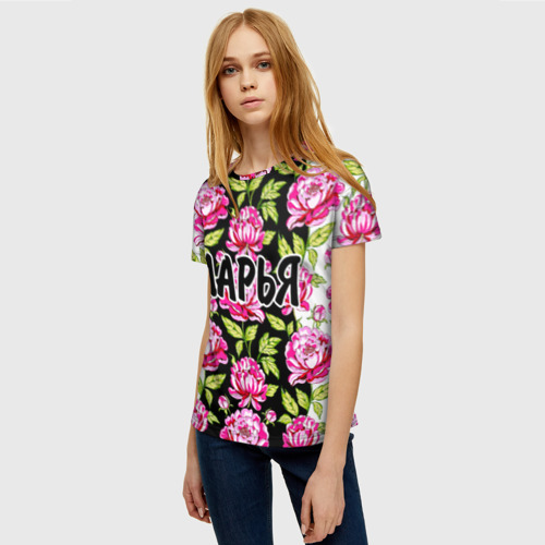Женская футболка 3D Дарья в цветах, цвет 3D печать - фото 3