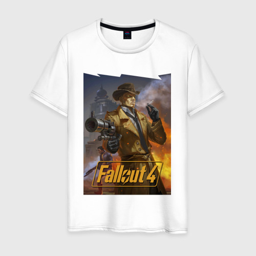 Мужская футболка из хлопка с принтом Fallout 4 Nick Valentine - character, вид спереди №1