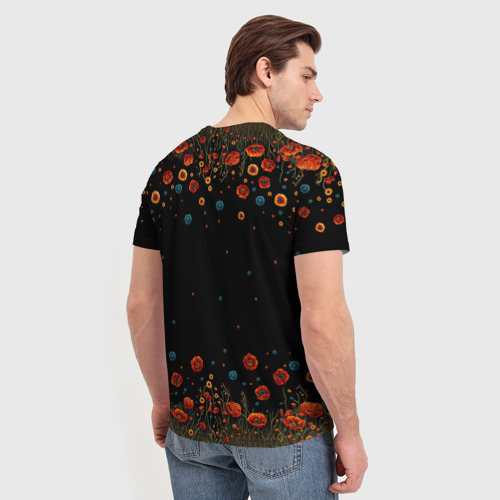 Мужская футболка 3D Череп украшенный цветущими маками, цвет 3D печать - фото 4