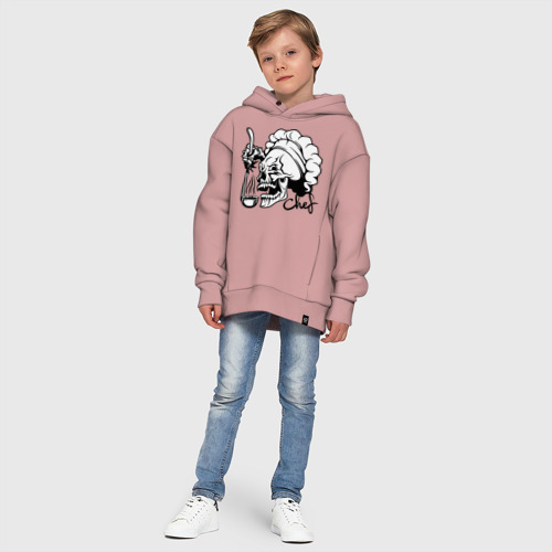 Детское худи Oversize хлопок Chef skull, цвет пыльно-розовый - фото 11